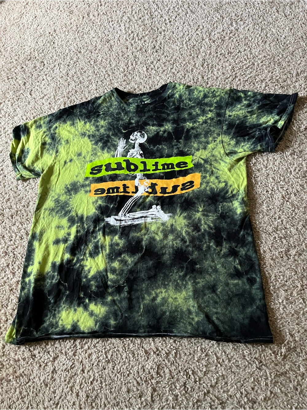Sublime Acid Wash Band Tee — Neon Green & Black